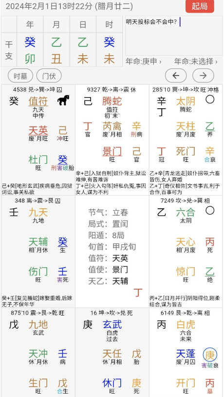 奇门遁甲案例分析：庚申男问，明天投标会不会中？